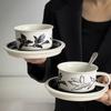 High Value Black Lily Ceramic Coffee Cup Set Creative Flower Latte Cup Saucer French Afternoon Tea Cup