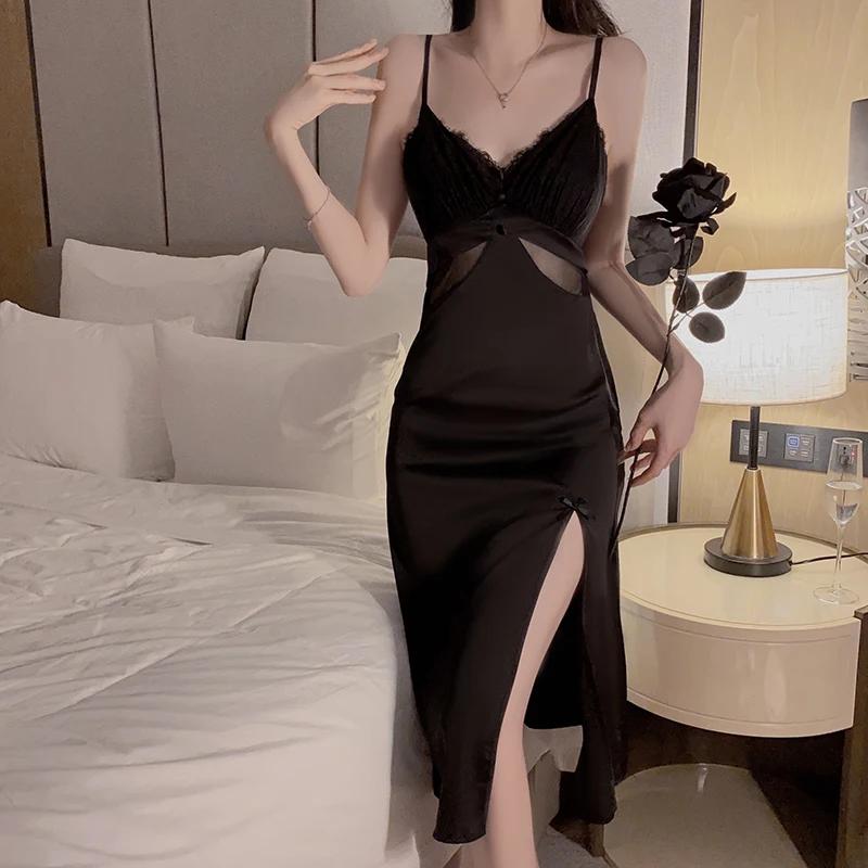 Romantic Women's Nightgown with Bra, Lace Nightgown, High Slits, Sexy Women's Nightgown