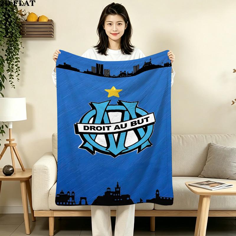 1PC Olympique De Marseille Patterned Flannel Blanket Suitable For All Seasons For Home Decor Warmth And Comfort Gifts Holiday Present