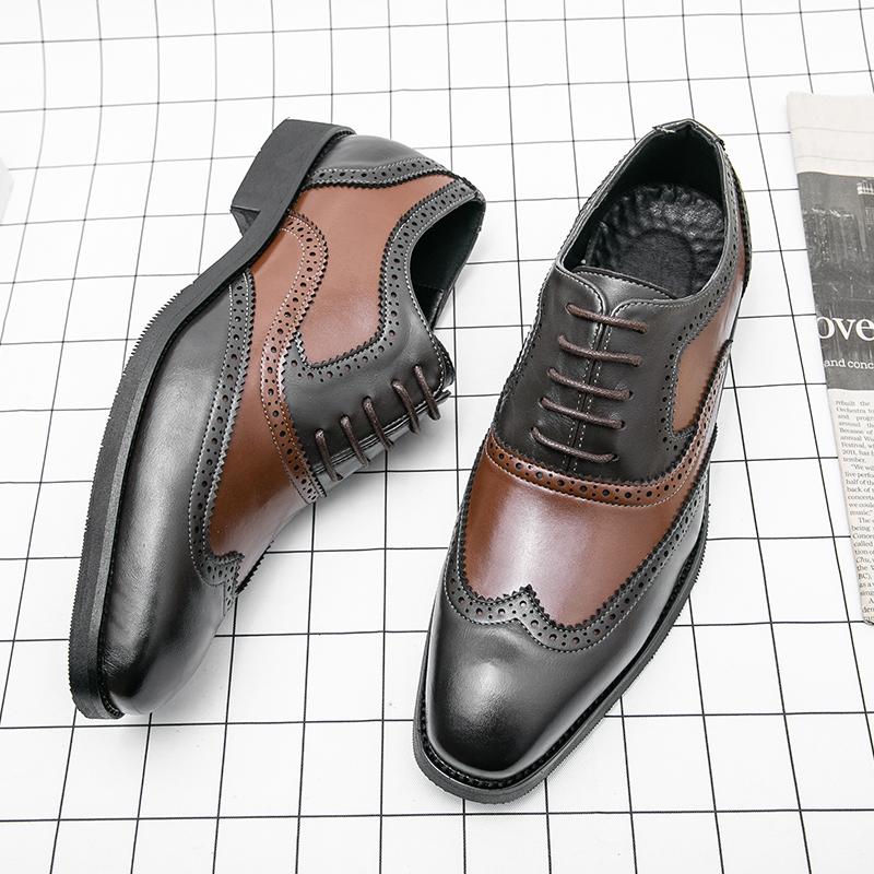 European Station Fashion Block Shoes Men Pointed Lace Up Business Office Dress Shoes Banquet Wedding Shoes Size 38-48 Men Shoes
