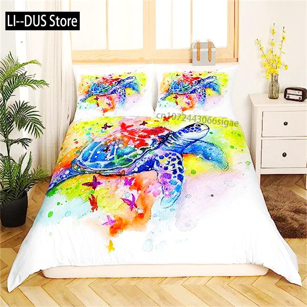 Пододеяльник Черепаха Зеленый Синий Океан Комплект Постельного Белья Красочный Подводный Мир Для Детей Ребенка Женщин Морской Животное Рептилия