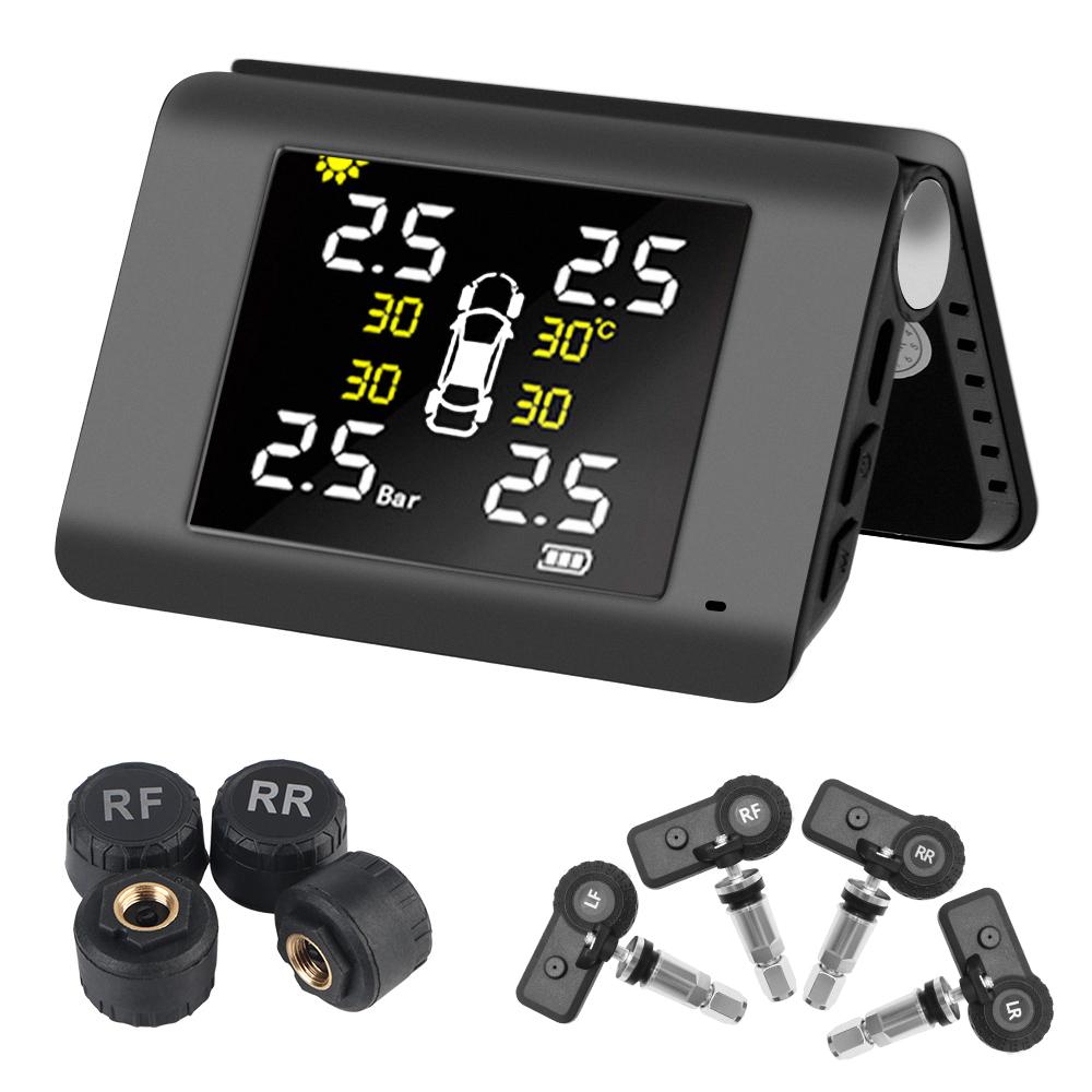 Система мониторинга давления в шинах TPMS с питанием от солнечной энергии, сигнализация низкого давления, светодиодный дисплей, 4 внешних или встроенных датчика