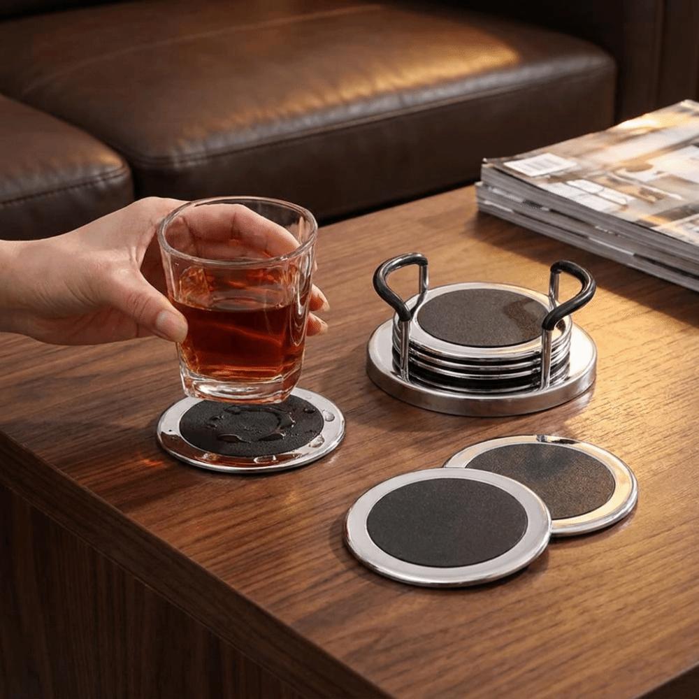 6PCS/SET Round Stainless Steel Coaster Minimalist Drink Pad Creative Insulation Cup Mat Bar