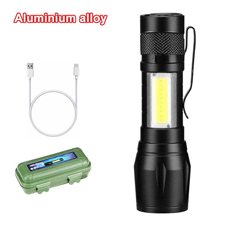 Мини светодиодный фонарик COB+XPE Портативный фонарь USB-зарядка Кемпинговый фонарь Масштабируемый фокусирующий свет Тактический фонарик с зажимом для ручки