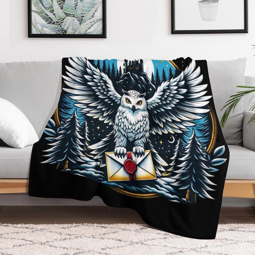 An Owl Messenger in a Mystical Night Fantasy Throw Blanket Warm Comfortable Blanket Gift for Parents Friends