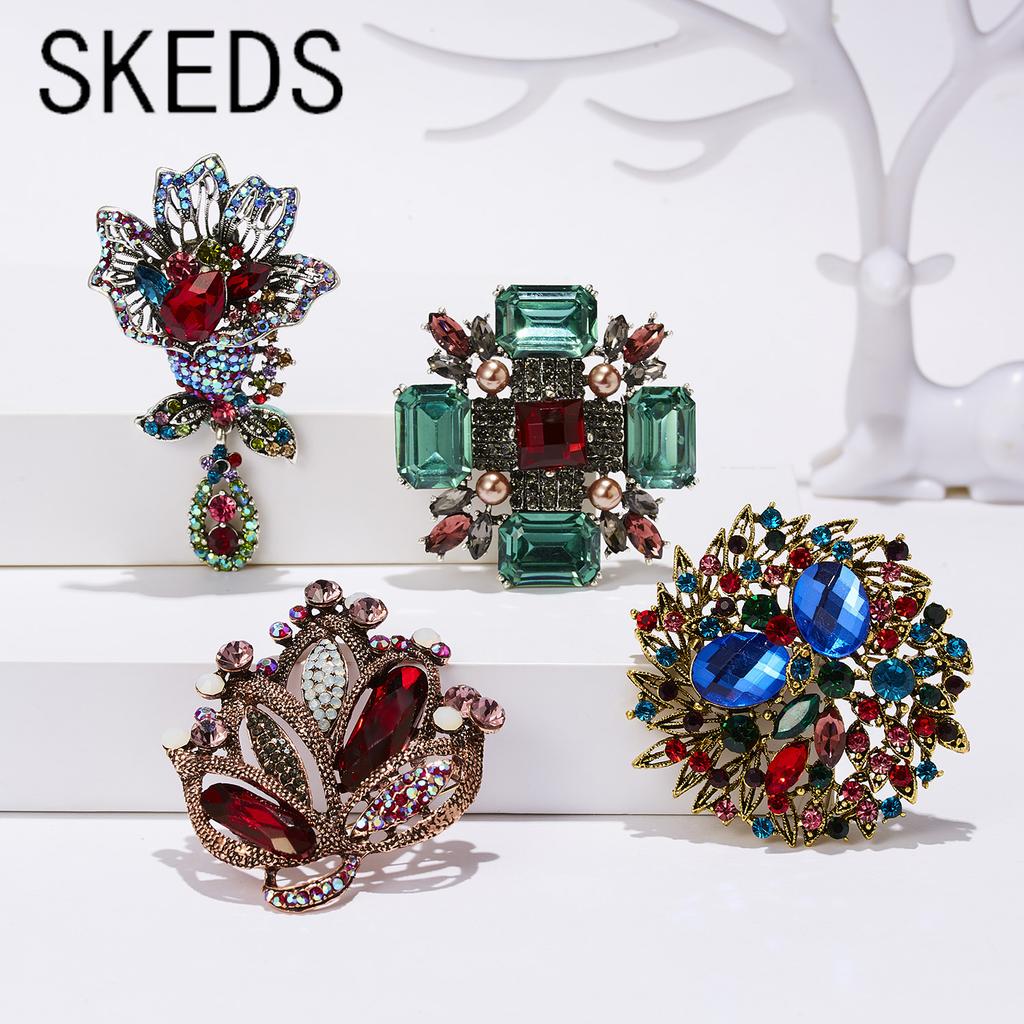 SKEDS Роскошные Броши-Булавки Полностью Хрустальные Барокко Для Женщин Модные Стразы Классические Большие Значки Винтажные Женские Вечеринка Банкет Булавка