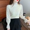 Осень-зима, новинка 2024 года, водолазка с длинным рукавом, тонкая абрикосовая бархатная кружевная блузка, рубашка, женские топы, блузки, рубашки J762