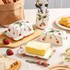 Strawberry Hand-Painted Ceramic Butter Dish with Lid & Knife, Airtight Food Storage Container for Cheese, Snacks, Kitchen Countertop Organizer