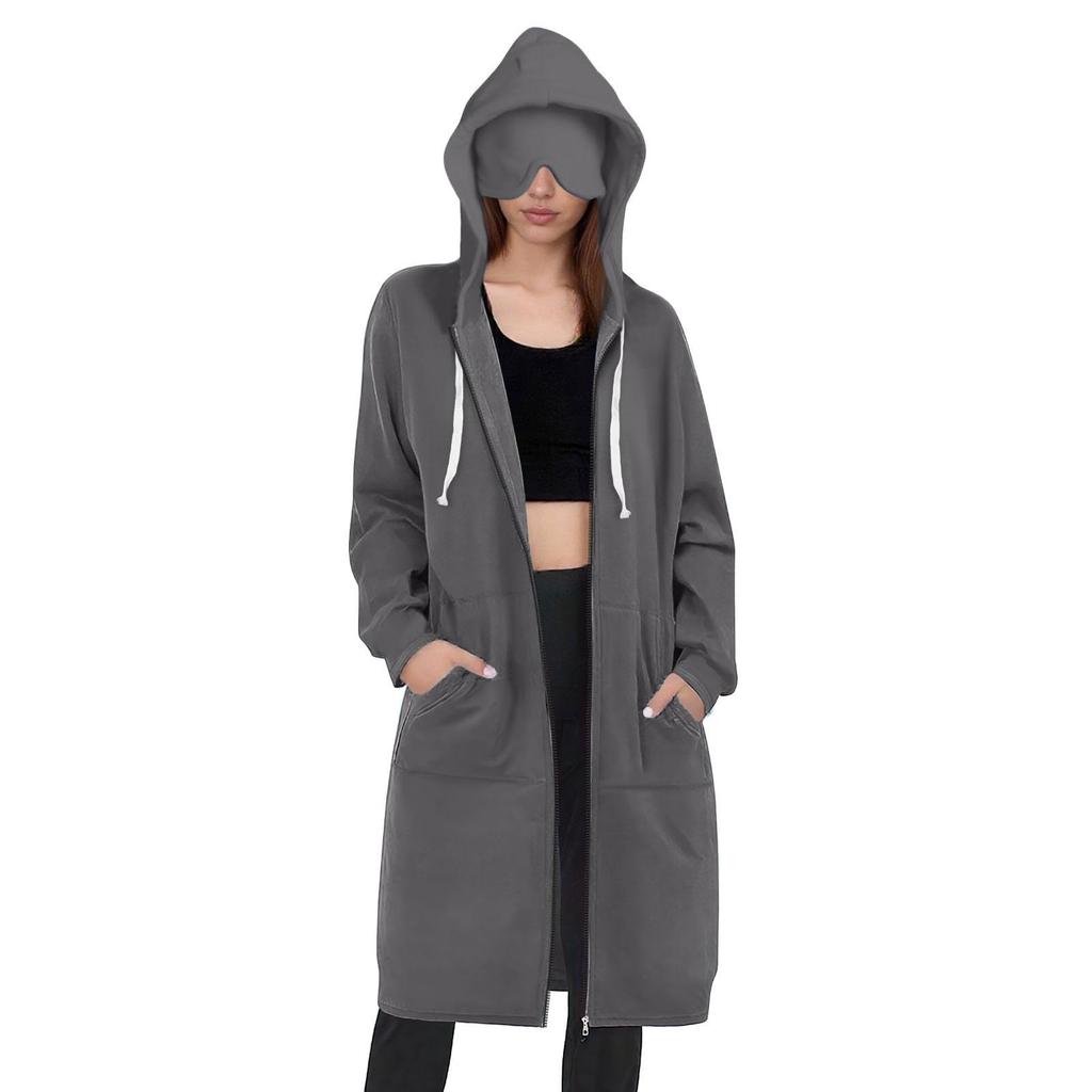 Свитшот-пальто для женщин оверсайз, повседневное, свободного кроя, с длинным рукавом, с капюшоном