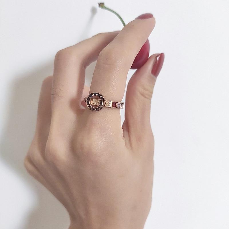 Titanium Steel Roman Numeral Rose Gold Zircon Rings For Woman Korean Fashion Jewelry Wedding Party Girls' Luxury Ring