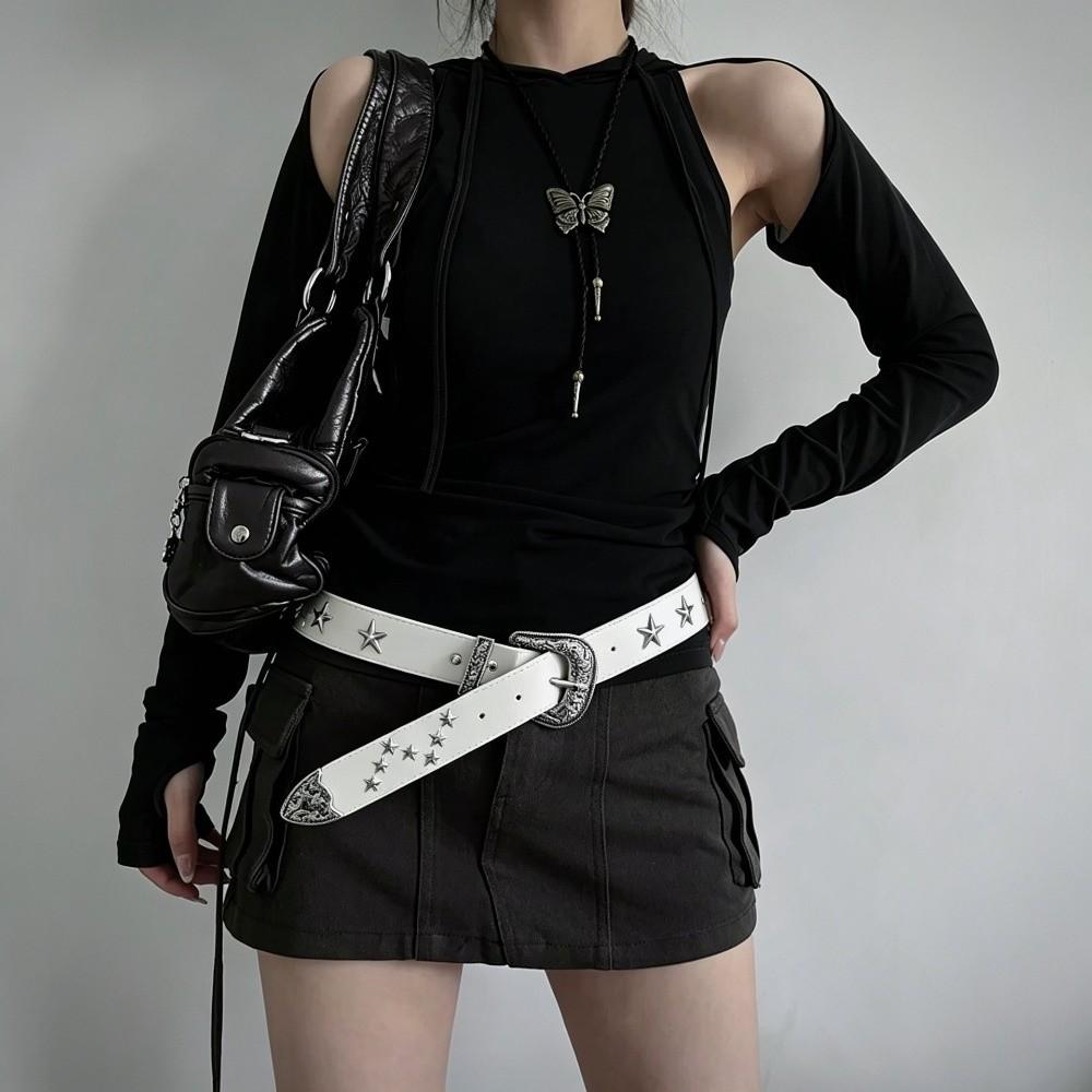 Rivet Western Studded Belt Solid Color Star Waistband Harajuku Y2K Punk Belt Nightclub Party