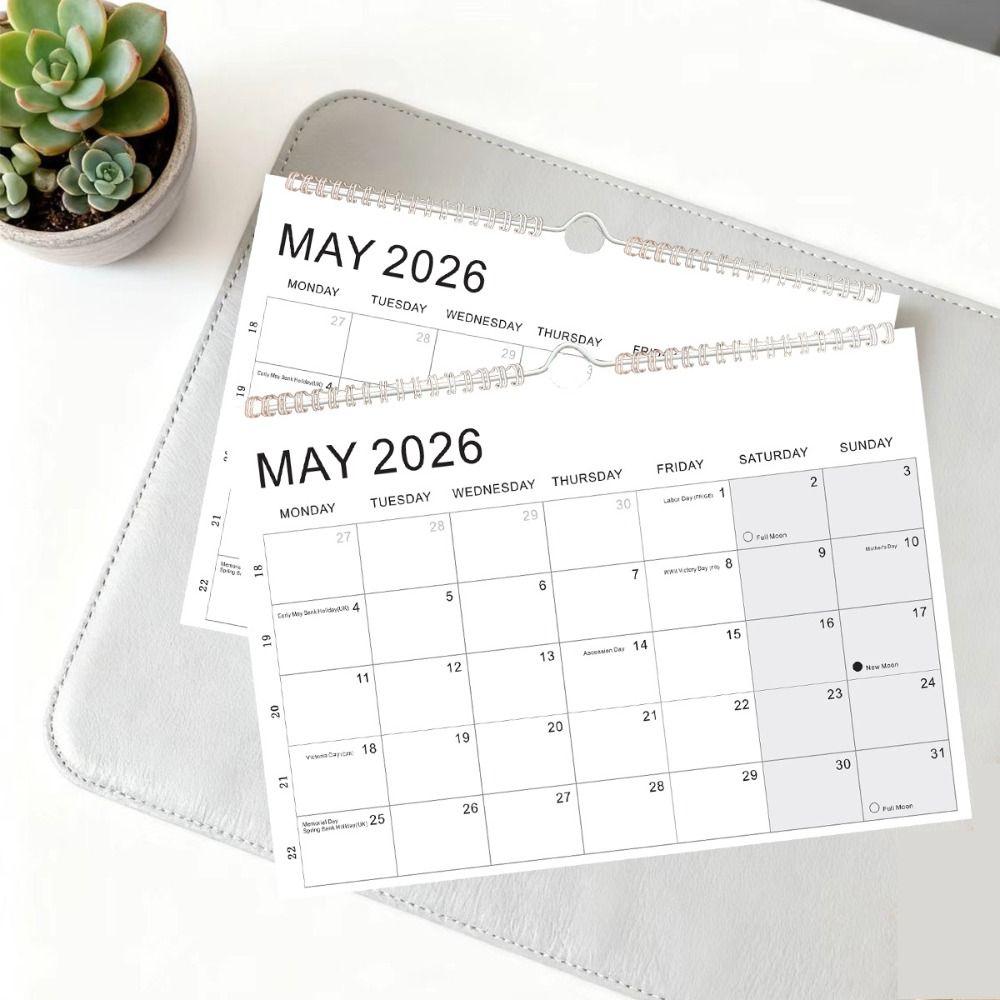 New Jan. 2026 - Jun. 2027 2026 Calendar with Hook Thick Paper Hanging Calendar Holidays Marked Colorful English Calendary Home