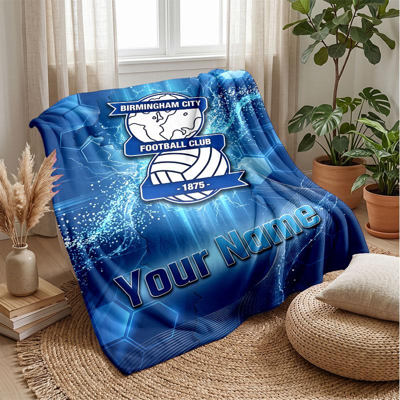 BIRMINGHAM CITY Football Custom Name Text Flannel Blanket Soccer Logo Personalized Fleece Throw Blanket Special Gift For Sofa Bedroom Home