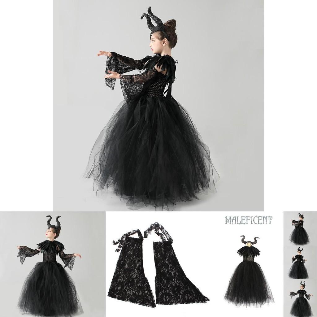 Classic Halloween Cartoon Cosplay Costume Suit For Kids- Maleficent Character Dress