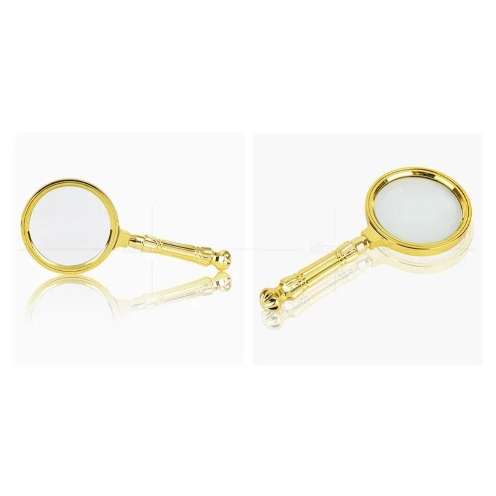 Plastic Loupe Magnifier Gold Delicate Pattern Handle Retro Pocket Tool Newspaper Reading