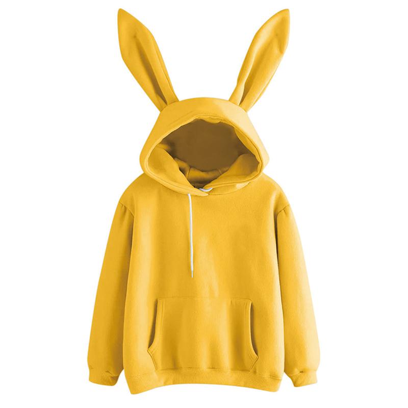 Осень-зима женские толстовки с капюшоном Kawaii Rabbit Ears Fashion Hoody Casual Colors Solid Color Теплая толстовка с капюшоном для женщин