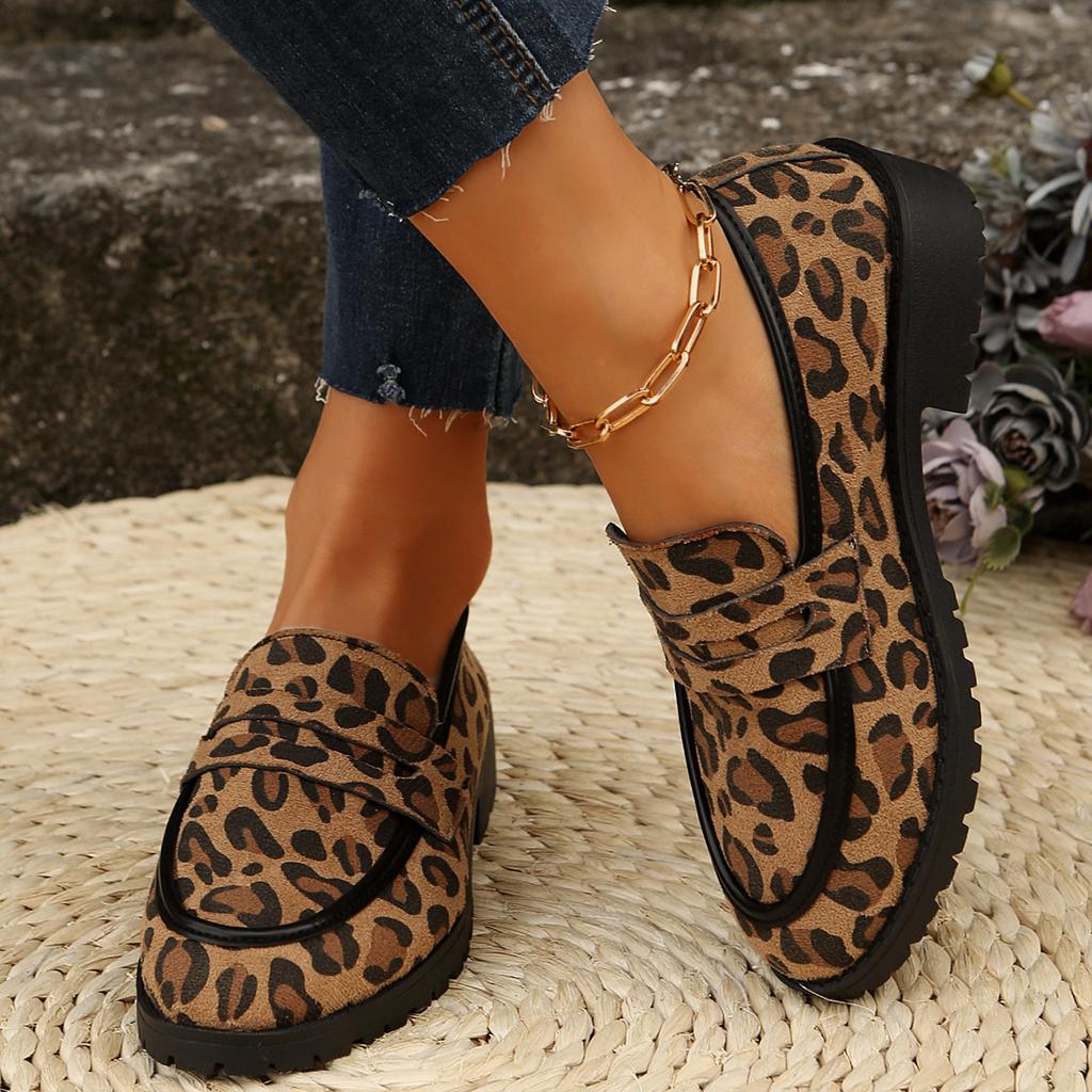 Women's Sneakers Leopard Patchwork Slip-on Loafers Shoes Women Chunky Heel Platform Casual Plus Size Sneakers Women