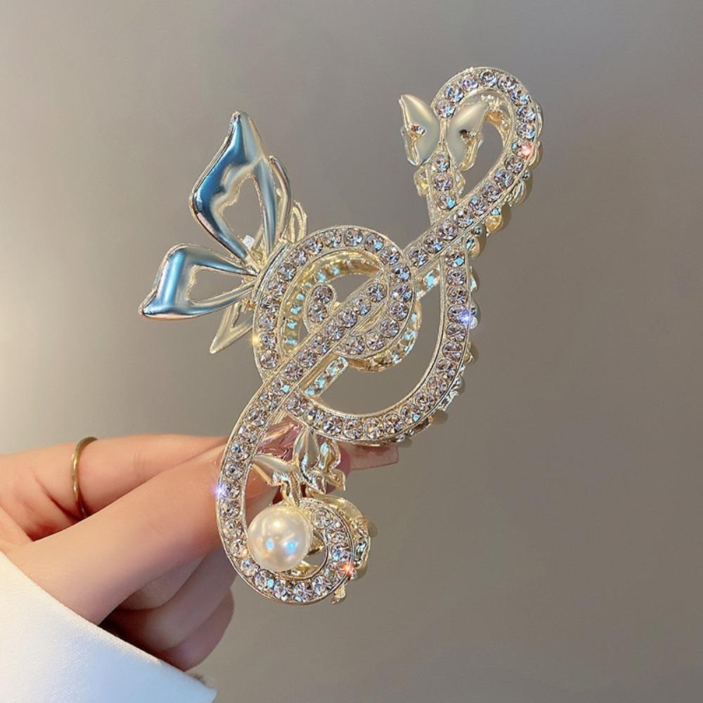 Thick Hair Music Note Claw Clip Rhinestone Shark Clip Luxury Metal Hairpins Women