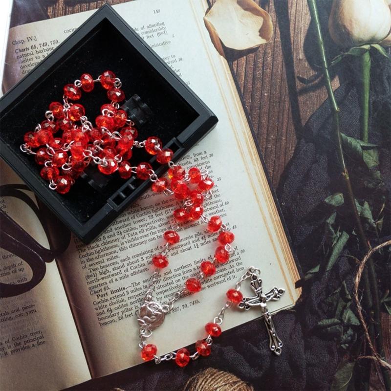 Ожерелья из четок с распятием Иисуса, католический молитвенный подарок, ожерелья из бусин в виде роз, религиозный подарок для женщин