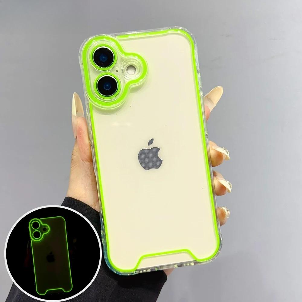 Роскошный ночник Светящийся прозрачный чехол для iPhone 16 15 14 13 12 11 Pro Max Plus Флуоресцентная рамка Мягкий ТПУ бампер