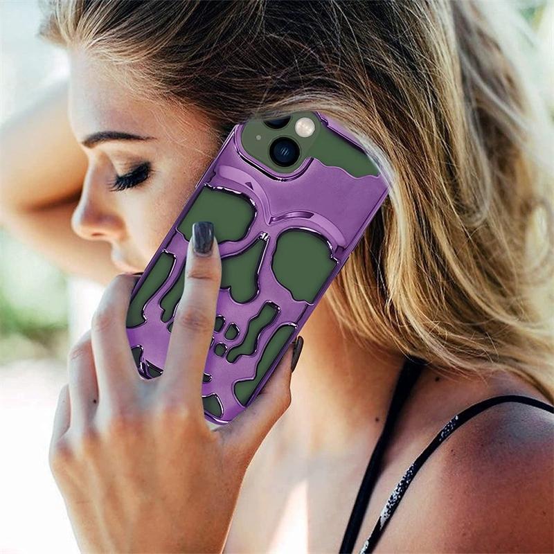 Cool Hollow 3D Skull Phone Case for iPhone 16 15 14 Plus 13 12 11 Pro Max Plating Gothic Skeleton Design Shockproof Cover