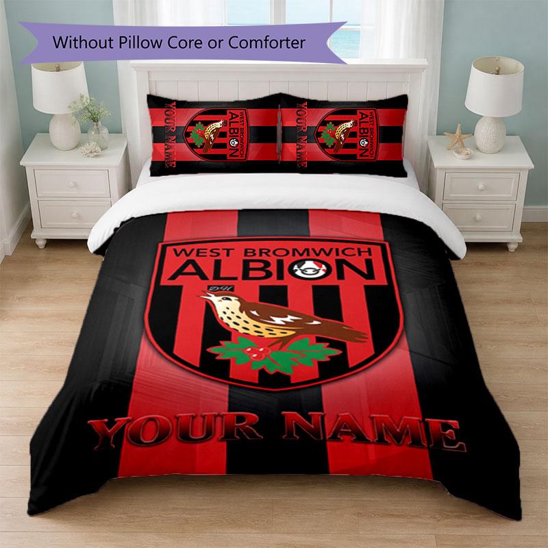 West Bromwich Albion FC Custom Name Text Bedding Set 1 Duvet Cover+2 Pillowcases Soccer Logo Personalized Gift For Special Occasion Bedroom Decor