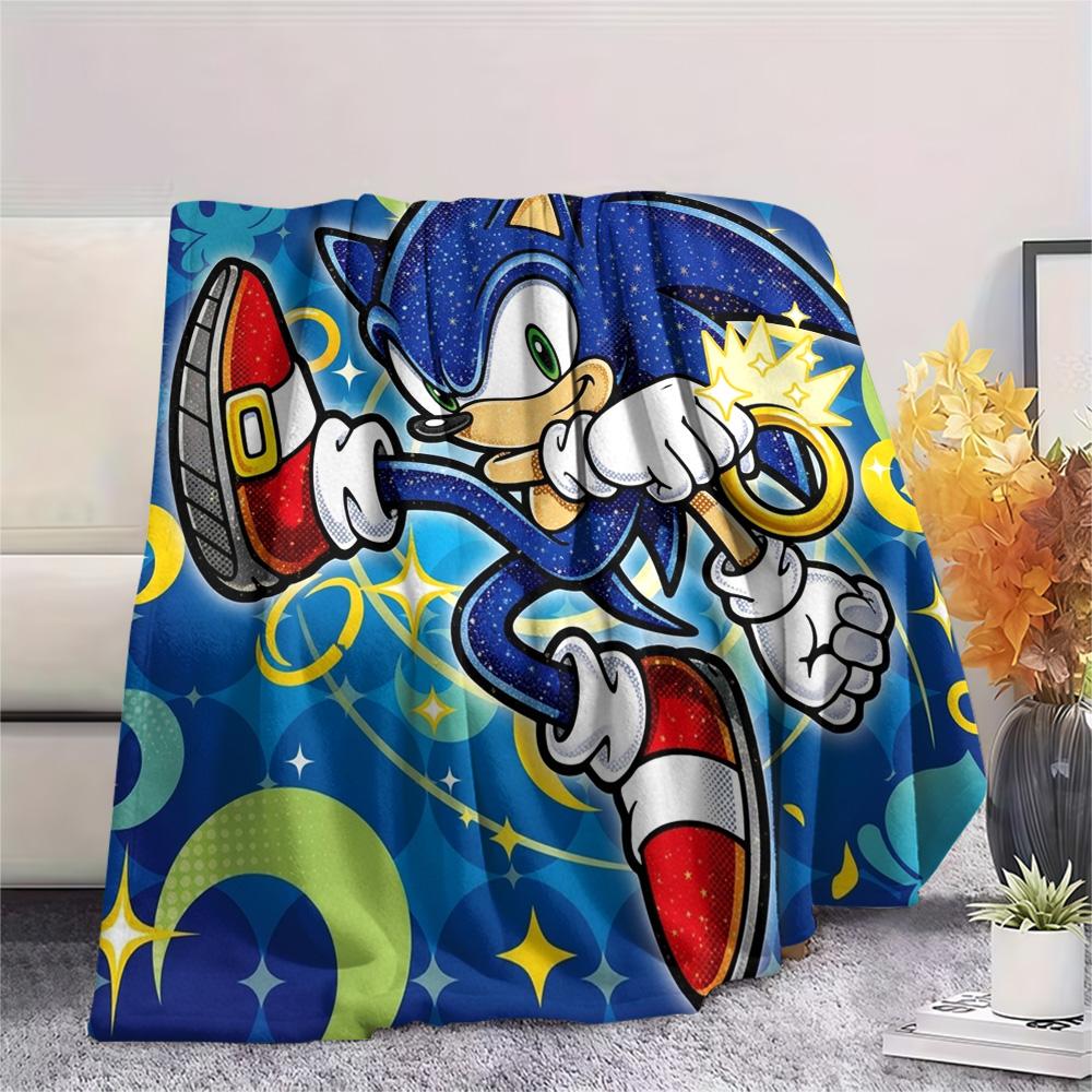Hedgehog Sonic Print Flannel Blanket, Ultra Soft High Quality All Seasons Warm Throw, Home Decor Cozy Blanket, Perfect Christmas Gift