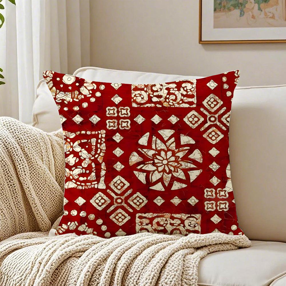 Red Bohemian Style Pillow Case Double-Sided Plush Sofa Cushion Covers Organic Breathable Invisible Zipper