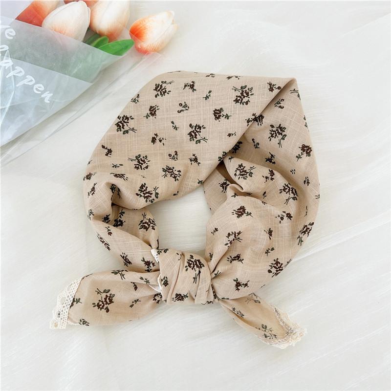 Хлопок лен кружевной край квадратные шарфы 60 см платок шейный платок банданы женский повседневный шейный платок клетчатый принт геометрический узор