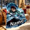 Custom Name Personalized Demon Slayer Print Blanket, Home Decor, Bedroom, Sofa, Camping, Couch, Gifts for Birthday Christmas