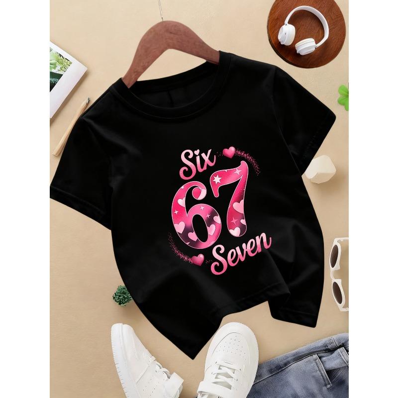 European sizes 1pc, Summer Casual Girls' Round Neck Short Sleeve T-Shirt,  Clothing-Girls' Pullover Top