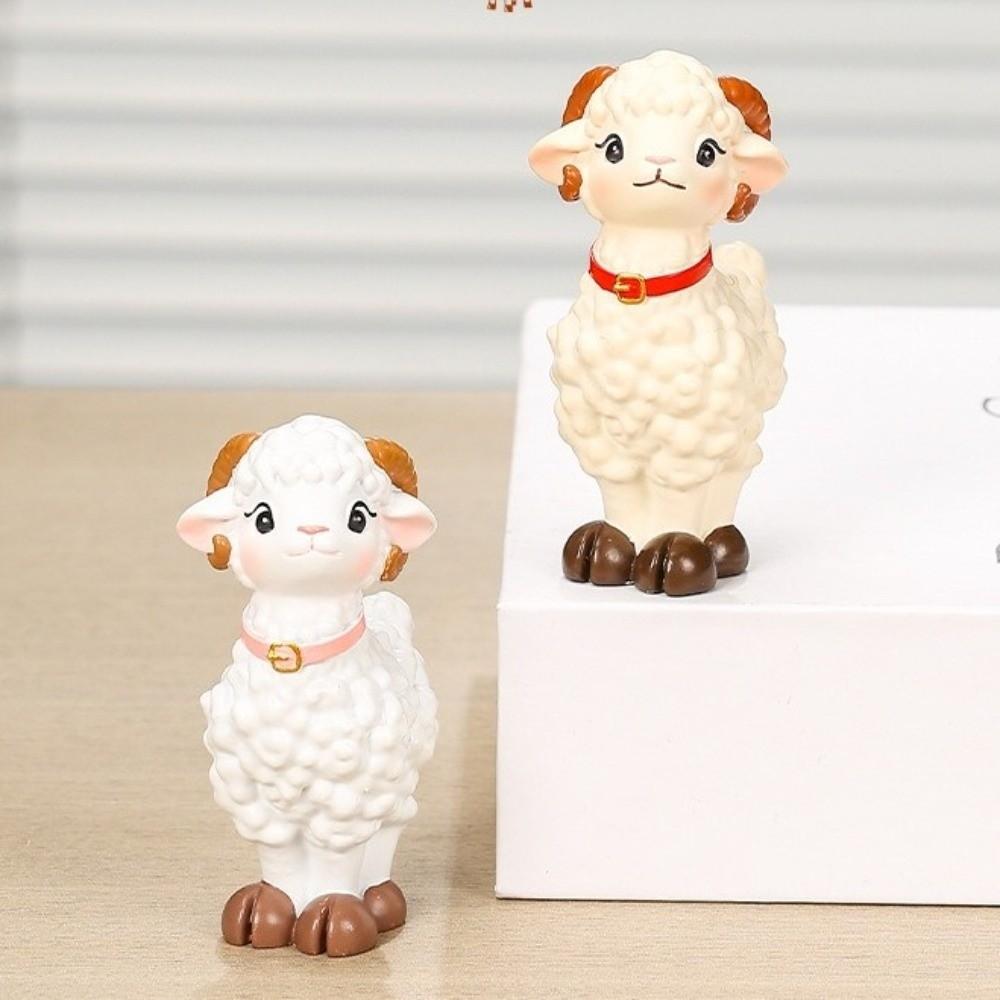 Handmade Resin Sheep Figurine Cartoon Sheep Ornament Durable Mini Sheep Statue Car Decoration
