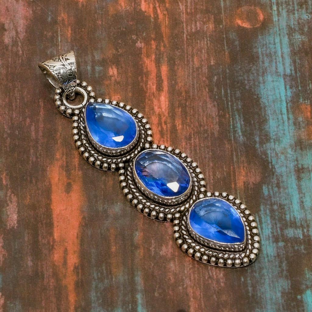 Красивый швейцарский голубой топаз, драгоценный камень, стерлинговое серебро 925 пробы, ювелирный кулон ручной работы