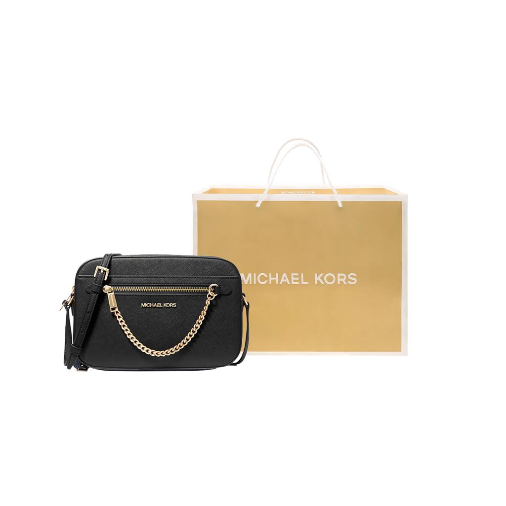 Michael Kors MK Jet Set Chain Zip Однотонная с логотипом Кожаная сумка-мессенджер для поездок Женская сумка на плечо Черная 35S1GTTC7L-BLACK