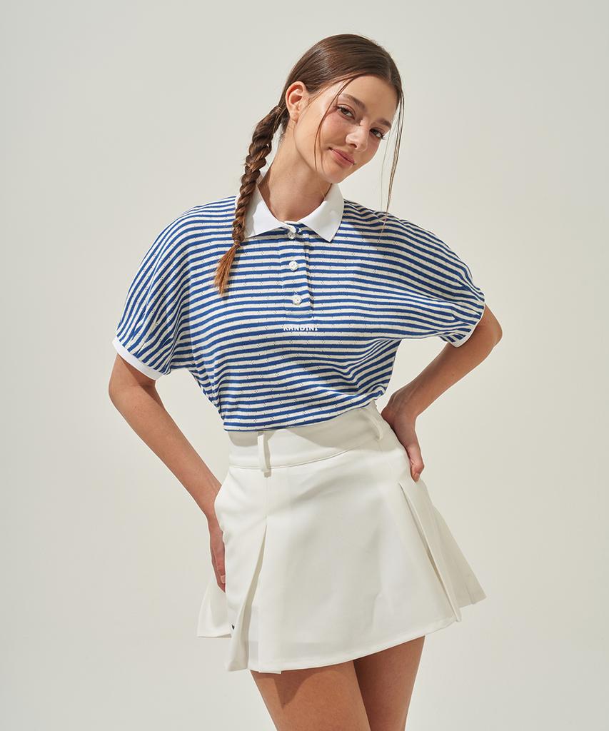 KANDINI Blue Striped Raglan Polo Shirt