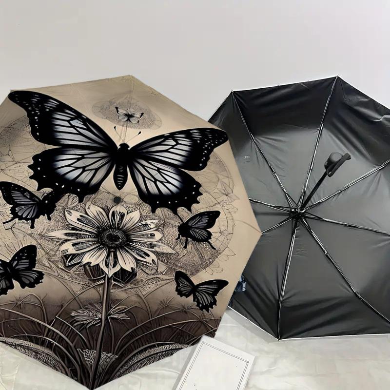 1pc Butterfly Flower Automatic Open/Close Umbrella Compact Folding Umbrella with 8-Rib Shaft for Women/Men, Elegant Birthday1224S
