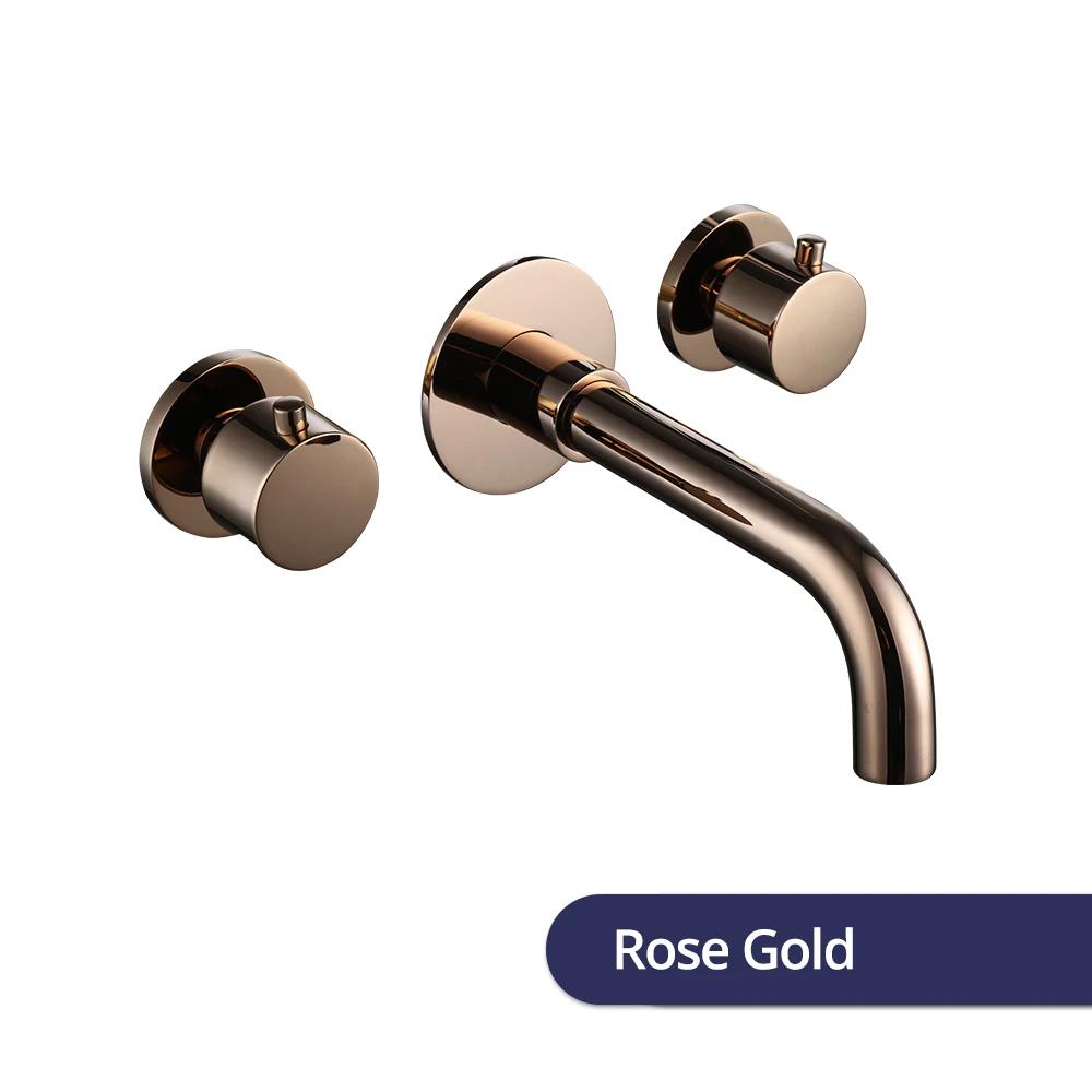 Brushed Rose Gold Basin Faucet 100% Solid Brass Sink Faucet  Wall Mounted Brushed Gold  Basin Mixer Hot And Cold Bathroom Tap