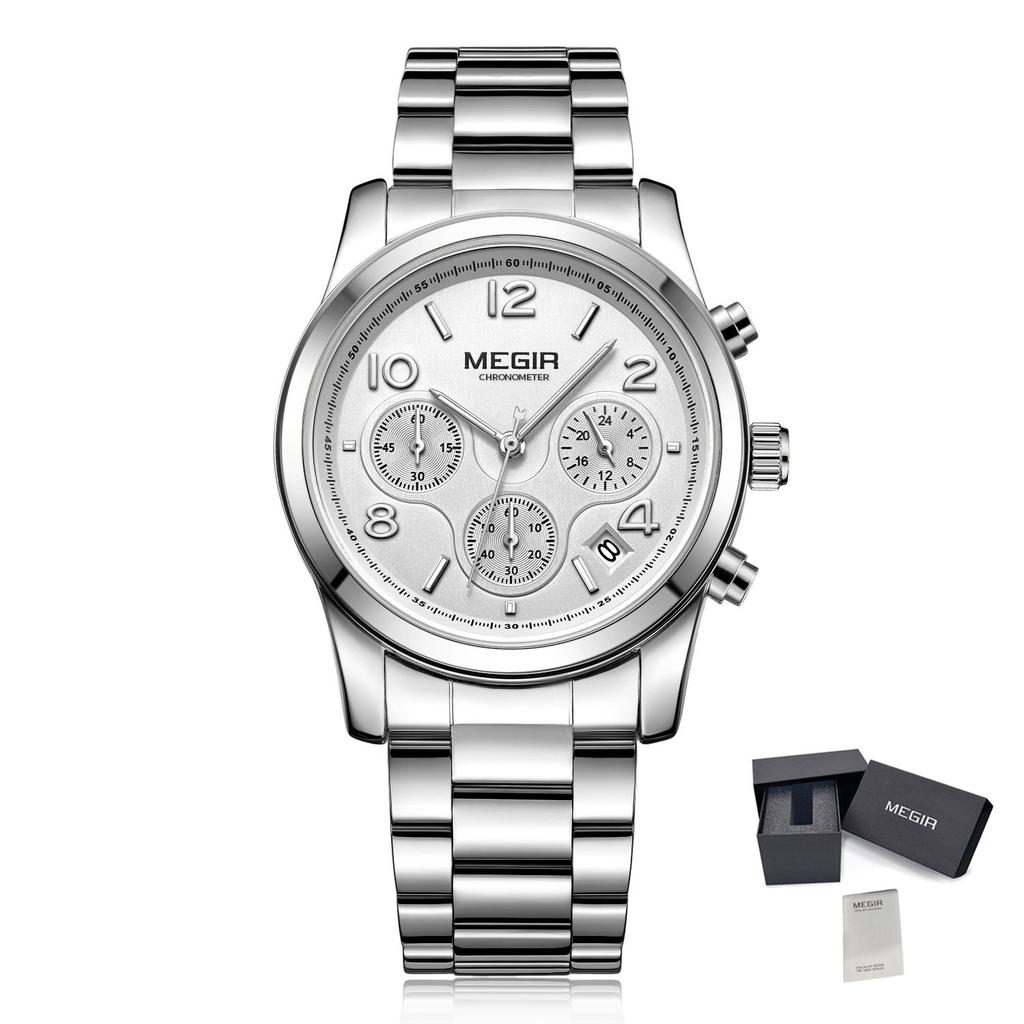 MEGIR Luxury Women Watch Fashion Brand Quartz Chronograph Elegant Ladies Wristwatch Stainless Steel Waterproof Dress Clock 2057