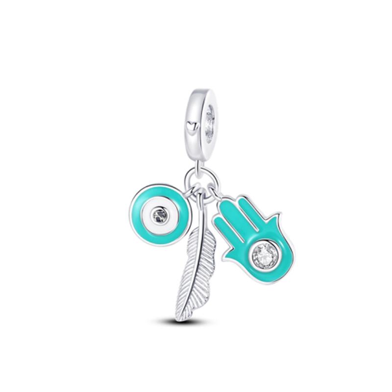 New Original Copper Plated Accessories Fashion Charm Eye Of The Devil Palm Bead Fit Pendant Bracelet For Women Diy Jewelry Gift