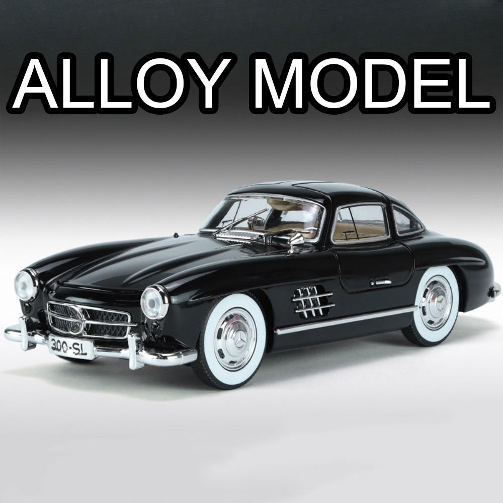 1/24 Benz 300SL Игрушечная модель автомобиля Литой сплав с инерционным механизмом Звук и свет Моделирование игрушечных транспортных средств Модели Мальчики Дни рождения Коллекционирование подарков