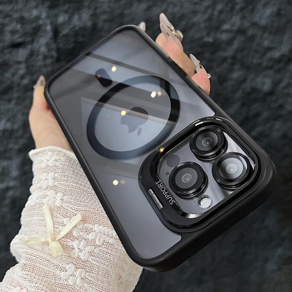 Роскошный магнитный противоударный чехол для телефона iPhone 15 16 14 13 12 11 Pro Max для Magsafe Funda Stand Glass Защитная крышка для объектива