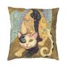 Oil Painting Cat Cushion Cover Art Gustav Klimt Gold Pattern Soft Luxury Pillow Living Room Decoration