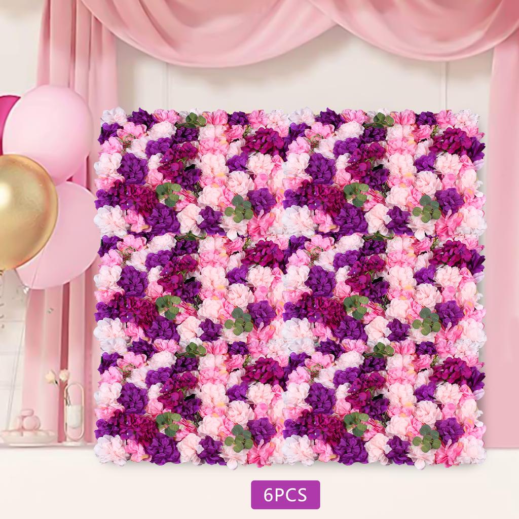 6pcs Artificial Flower Wall Panel Set - Pink & Purple Dahlia,Hydrangea & Eucalyptus - Realistic Silk FlowersIndoor/Outdoor Decor