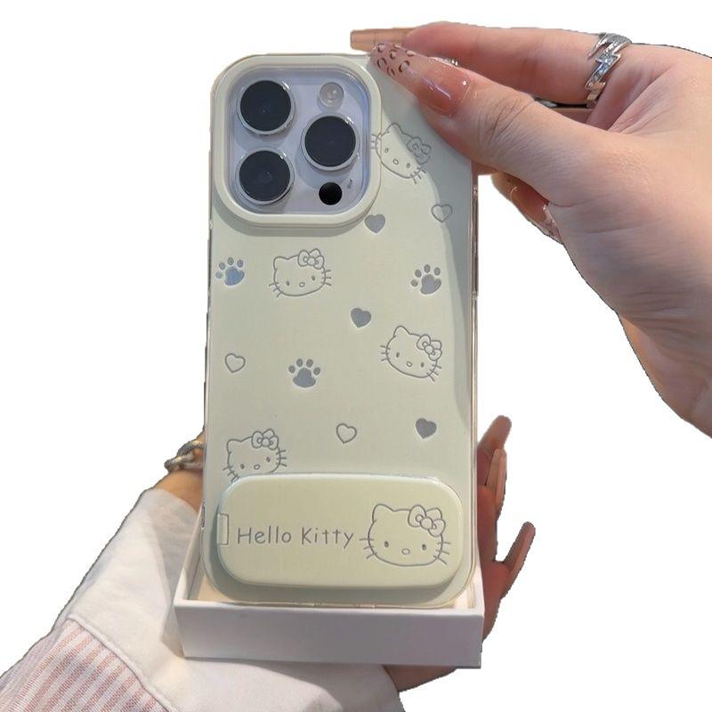 Cute KT Cat Suitable for Apple 16 Mobile Phone Case IPhone 15pro Protective Case 14 Large Hole 13pro Mirror Bracket