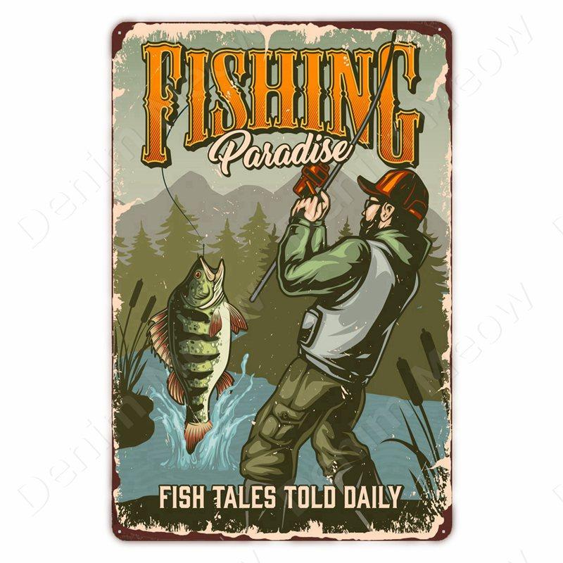 Hisun Tin Sign Camping Family Tin Sign Fishing Vintage Metal Tin Signs for Club Outdoor Hiking Wall Decorative Adventure Explore Retro Plaque