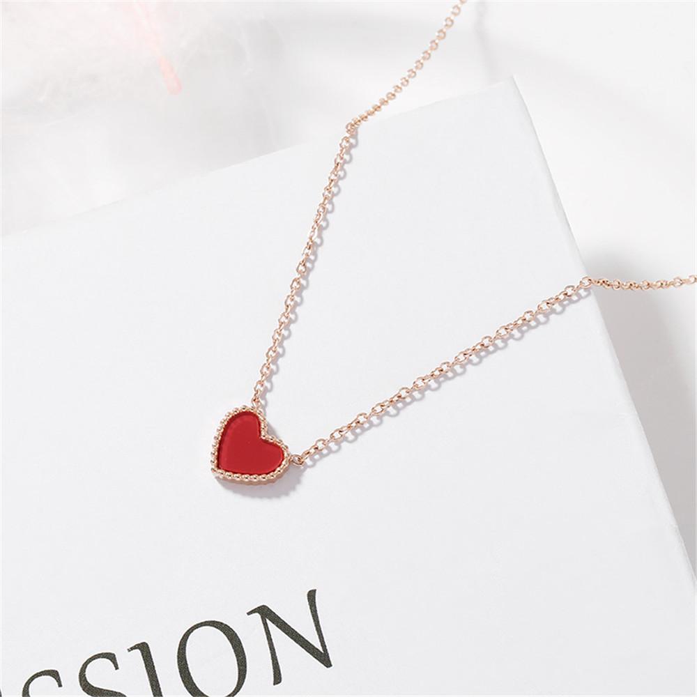 Женское ожерелье из титановой стали в форме сердца - Красно-черное, Не меняющее цвет, Простая цепочка на ключицу, Модный Ins-стиль
