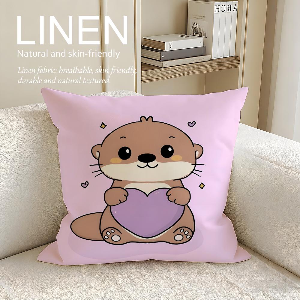Cute Otter Moonlight Cushion Cover Pillowcase Set Pcs x x Breathable Washable Sofa Cushion Cover