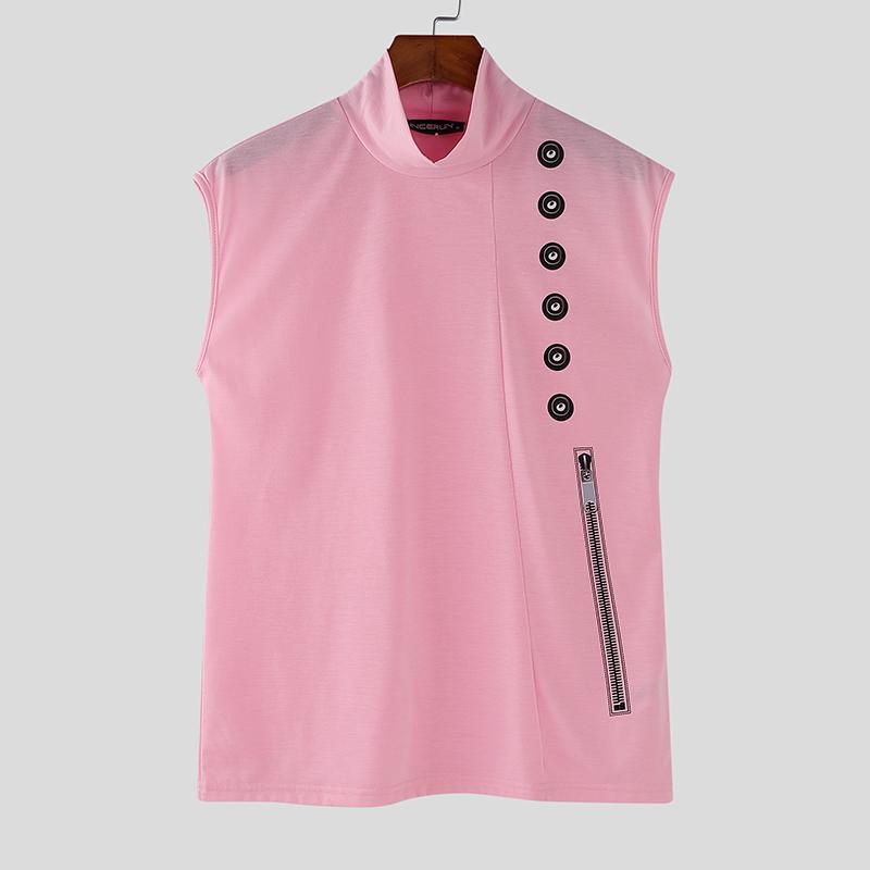 INCERUN Мужские летние свободные тонкие майки с высоким воротом и без рукавов с принтом 