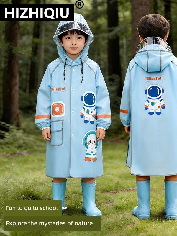 Children's Raincoat for Primary and Secondary School Students, Long Style with Backpack Space, Waterproof and Rainstorm-Proof Poncho for Boys and