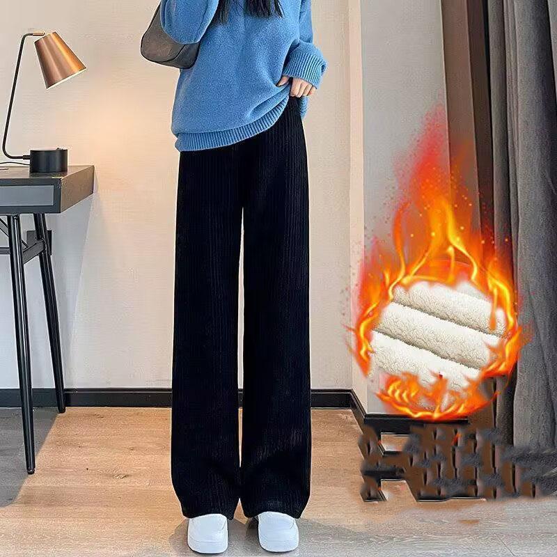 Женские утолщенные брюки с широкими штанинами из овечьей шерсти плюс бархат, женские осенне-зимние модные свободные брюки, повседневные кашемировые брюки